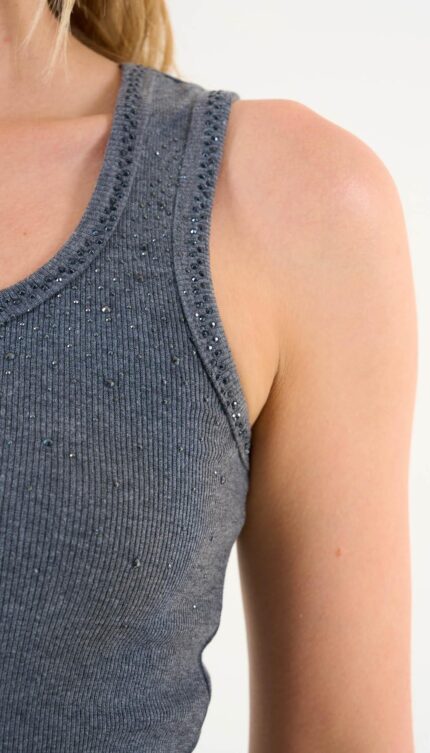 Kare Yaka Taşlı Atlet - Antrasit