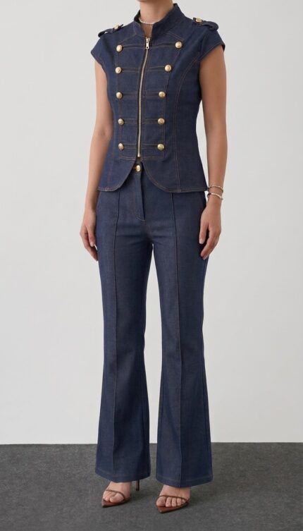 Hussar Stil Denim Yelek Takım